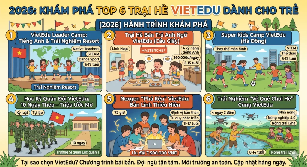 HÀNH TRÌNH KHÁM PHÁ: TOP 6 TRẠI HÈ VIETEDU DÀNH CHO TRẺ 2026