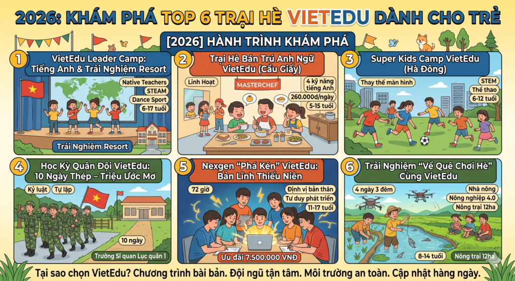 HÀNH TRÌNH KHÁM PHÁ: TOP 6 TRẠI HÈ VIETEDU DÀNH CHO TRẺ 2026
